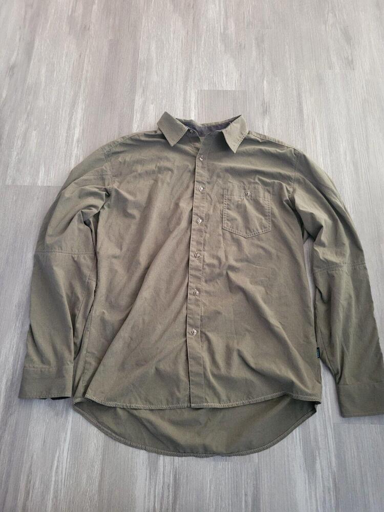 Kuhl Men Eluxur Shirt Metal Button Men sz L Olive Army Green Hiking Biking